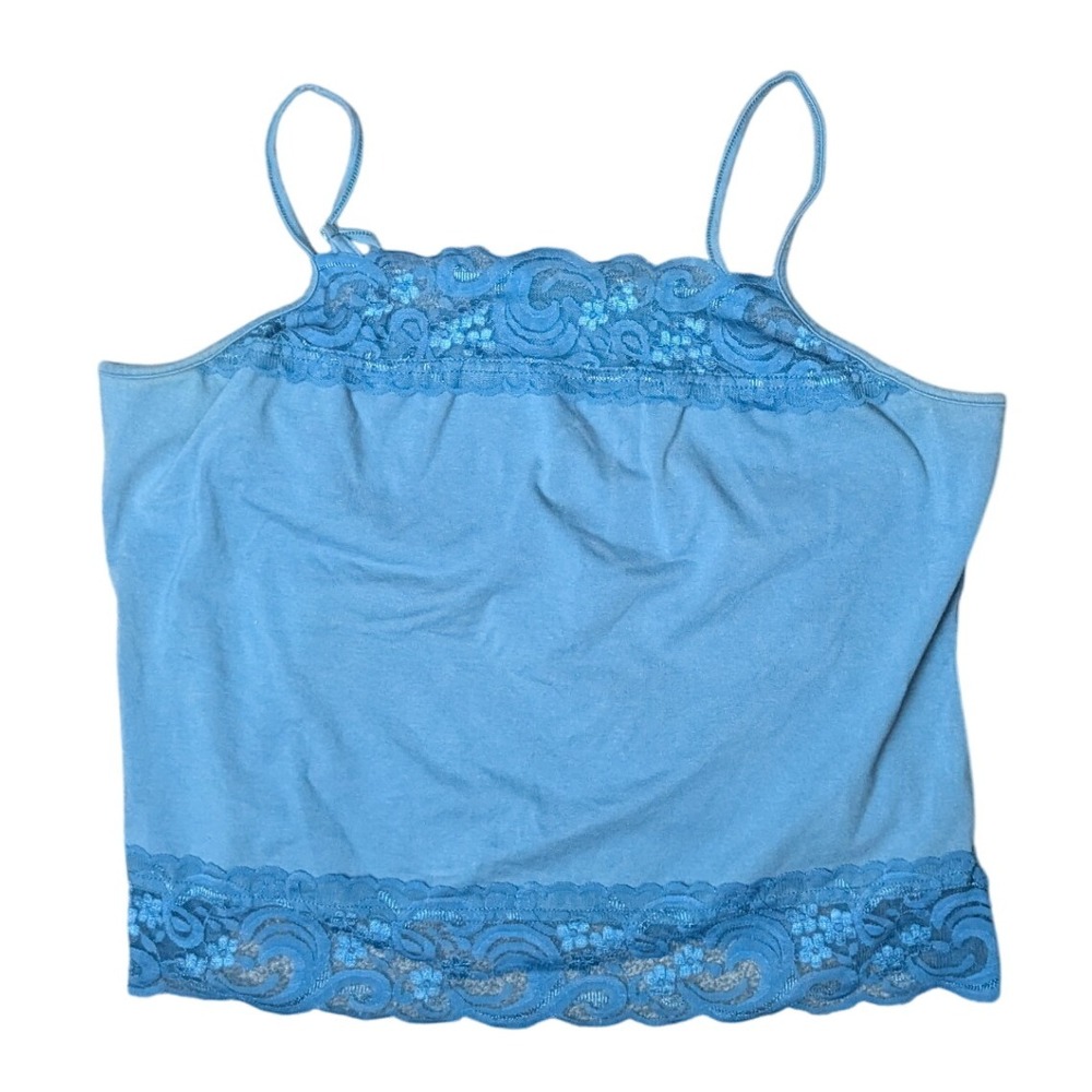 Soft Surroundings Blue Lace Trim Cropped Tank Top Cami Women's XL